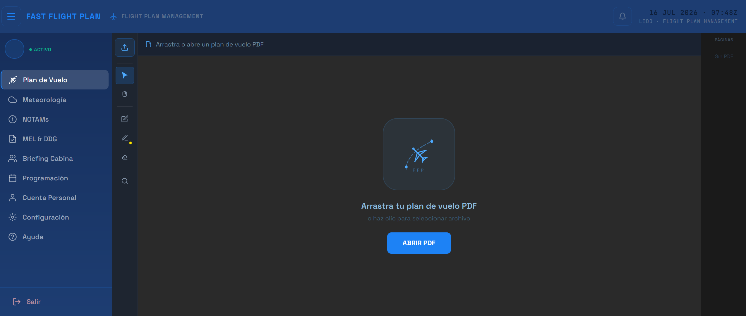 Pestaña Plan de Vuelo
